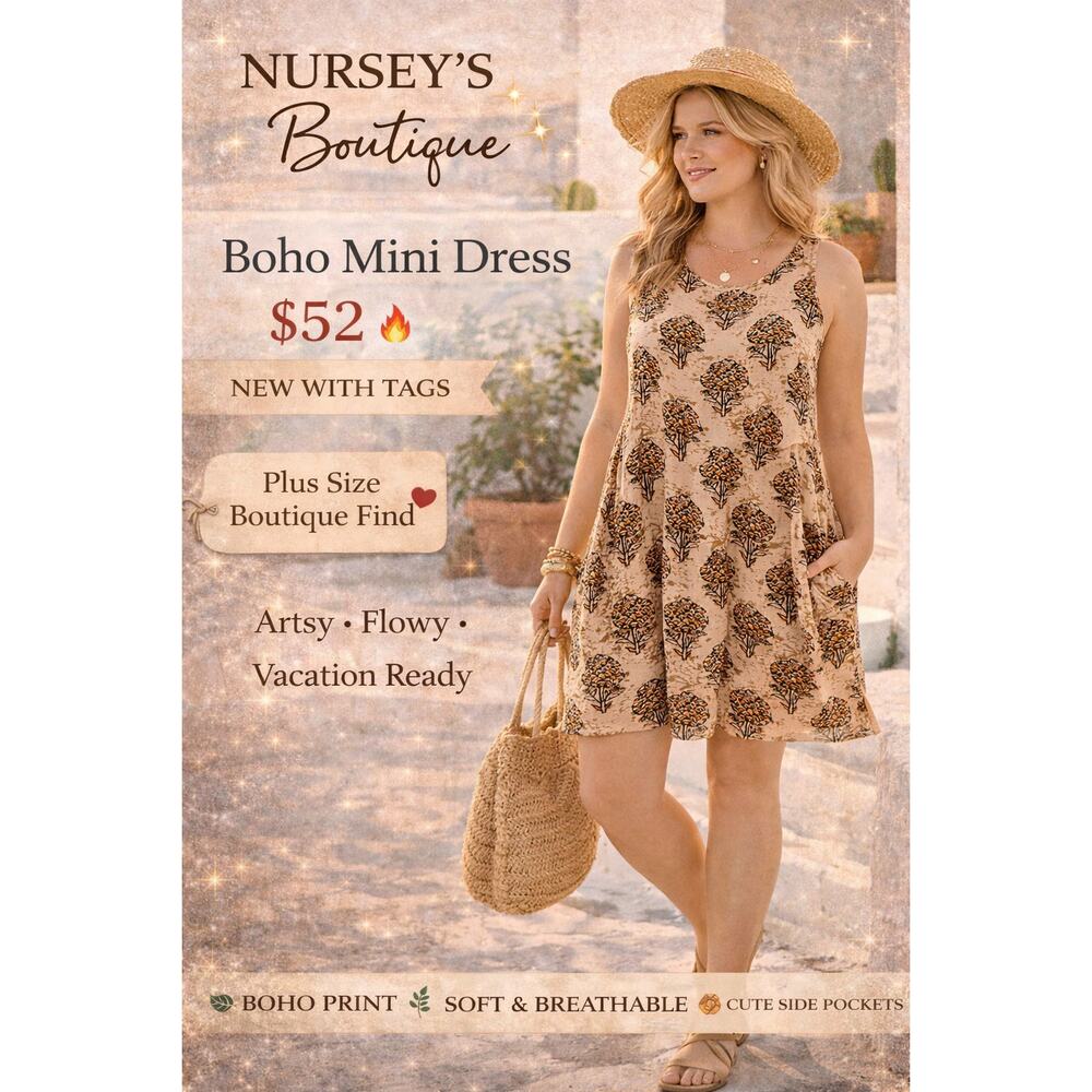 Rhea Boho Tree Print Sleeveless Top Flowy Tunic L/XL NWT